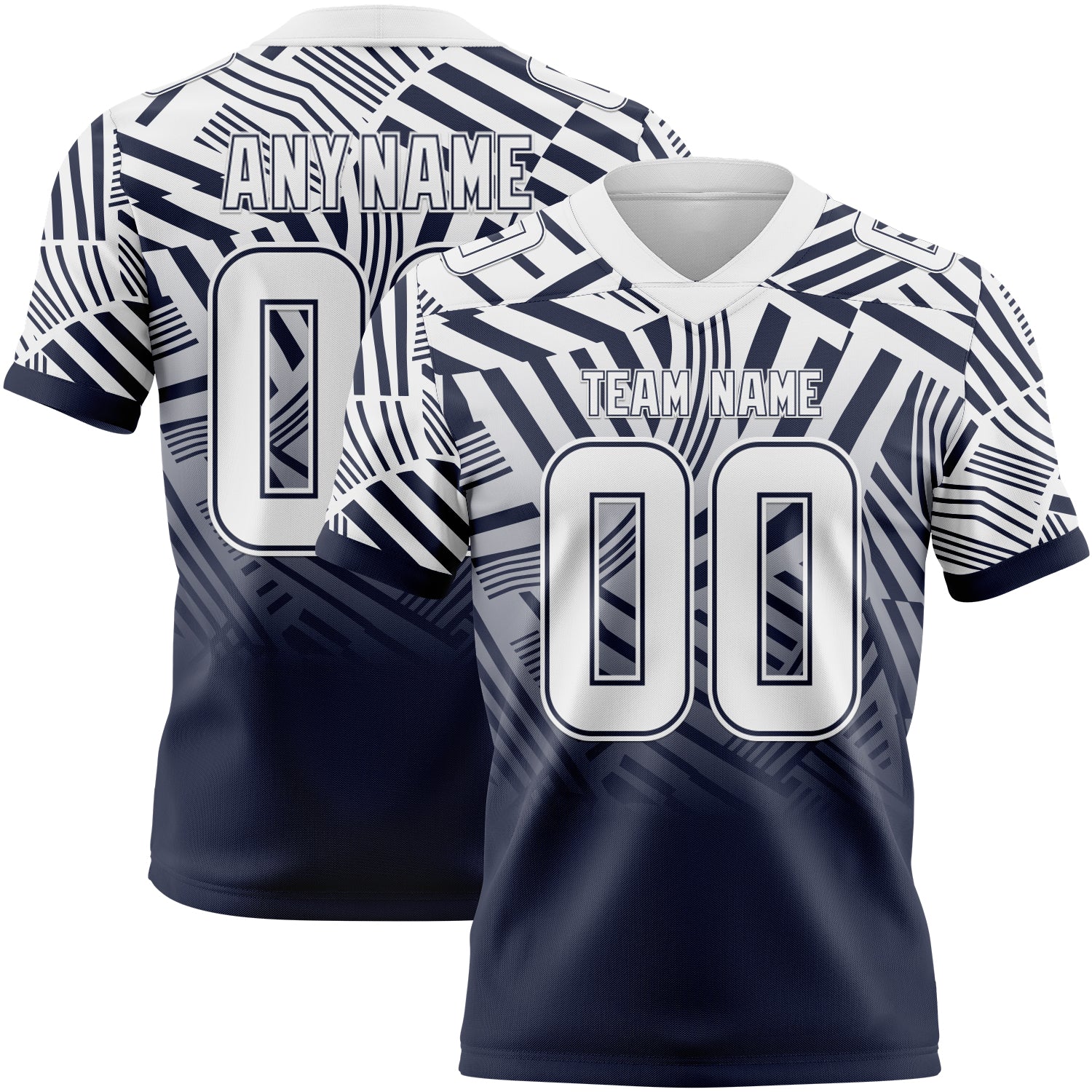 Custom White-Navy Authentic Abstract Geometric Lines Gradient Football Jersey