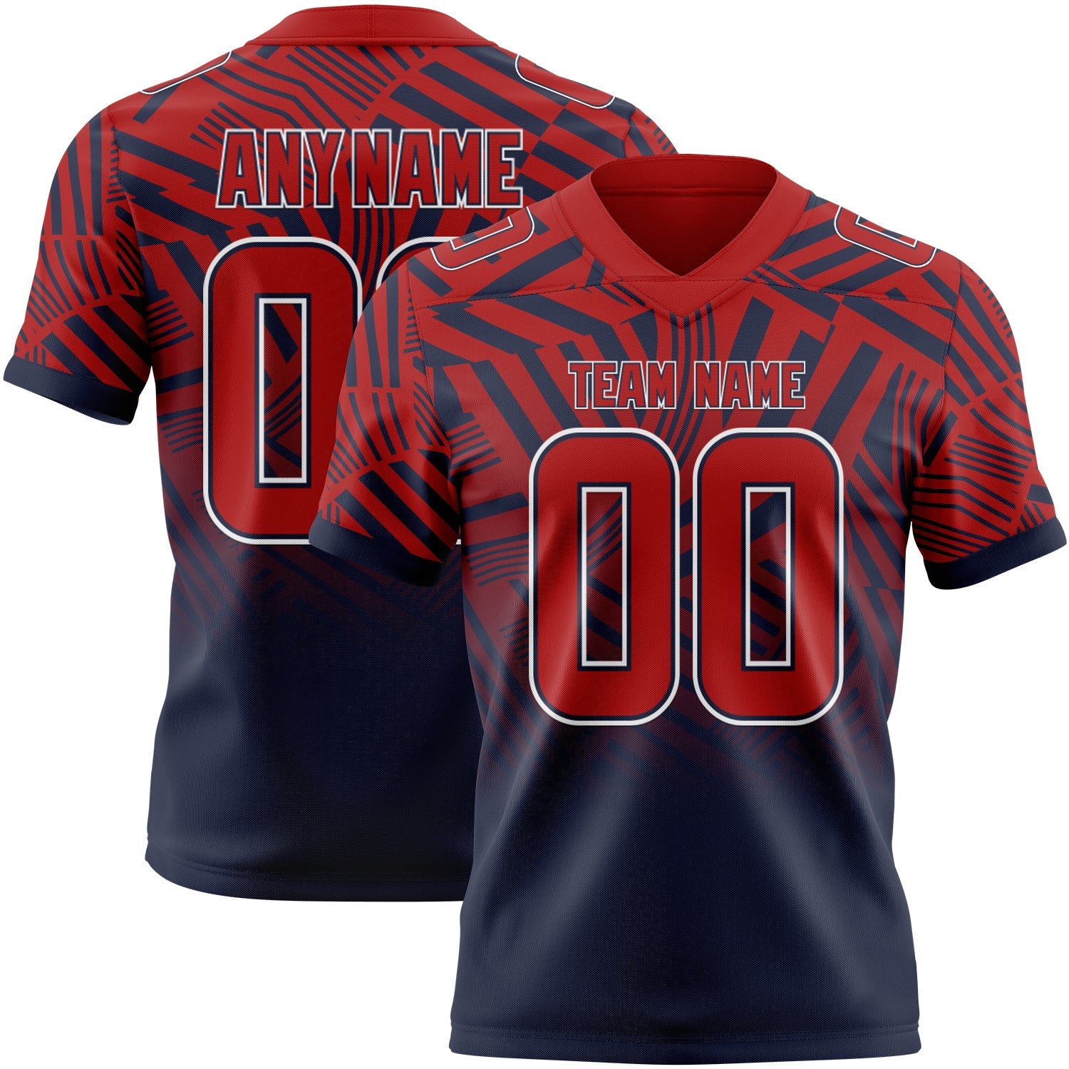 Custom Red Navy-White Authentic Abstract Geometric Lines Gradient Football Jersey