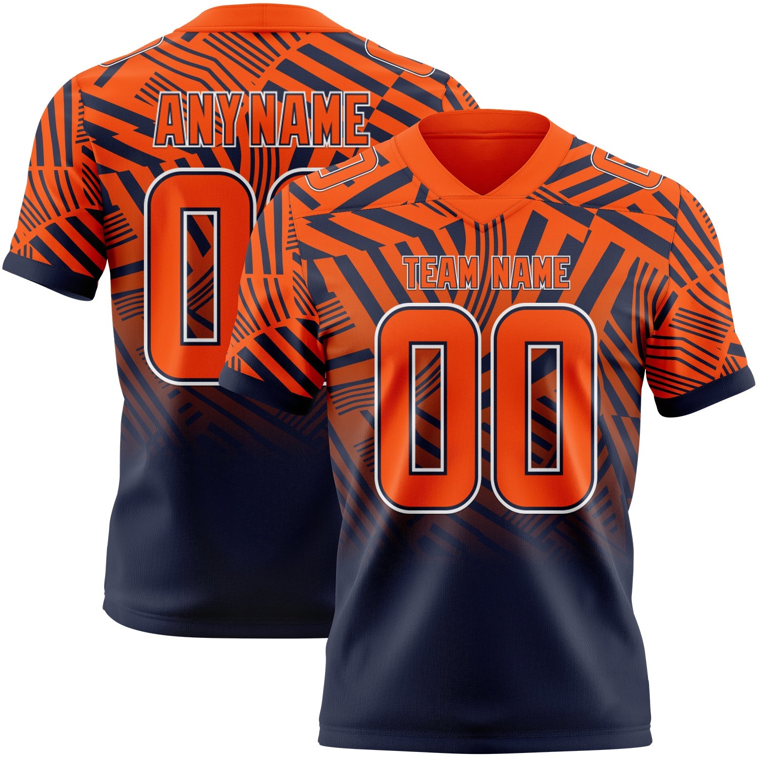 Custom Orange Navy-White Authentic Abstract Geometric Lines Gradient Football Jersey