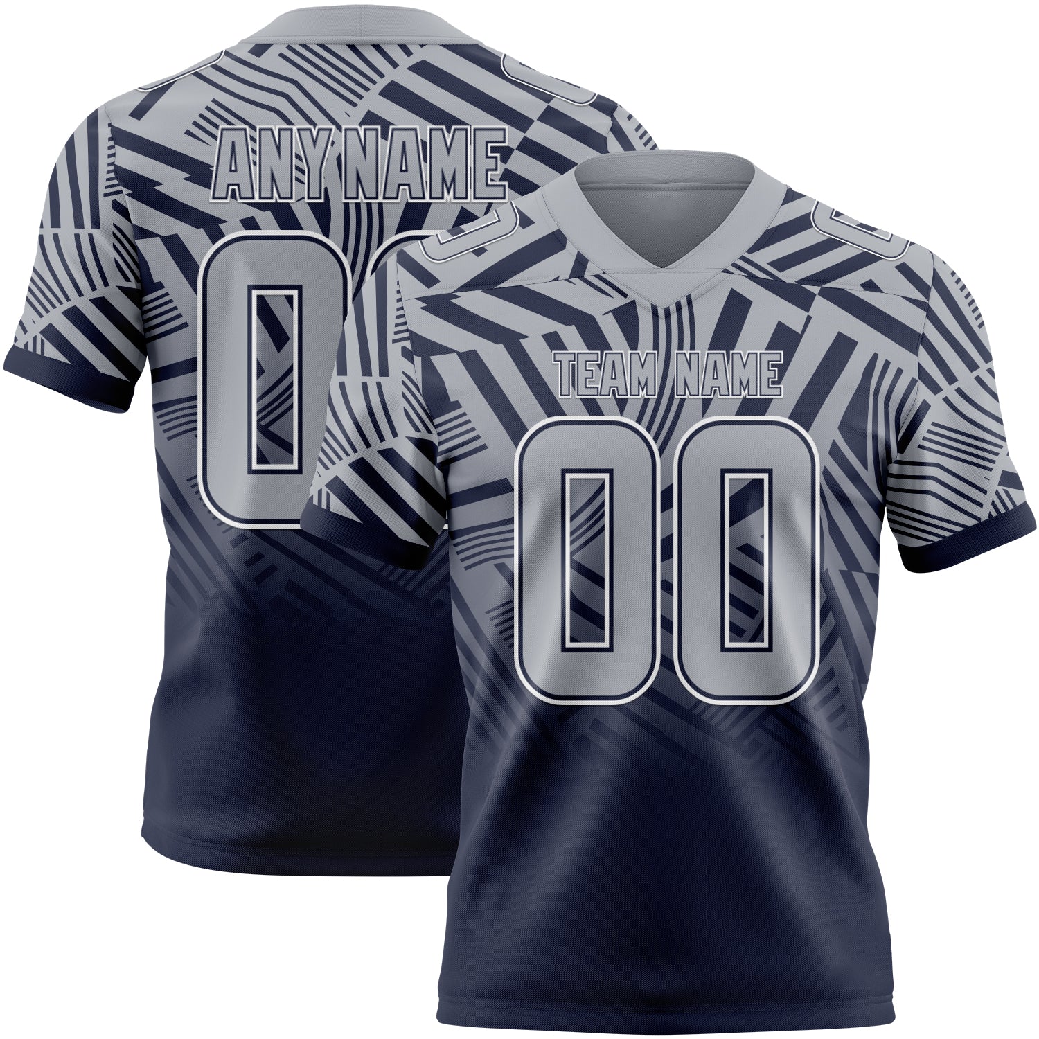 Custom Gray Navy-White Authentic Abstract Geometric Lines Gradient Football Jersey