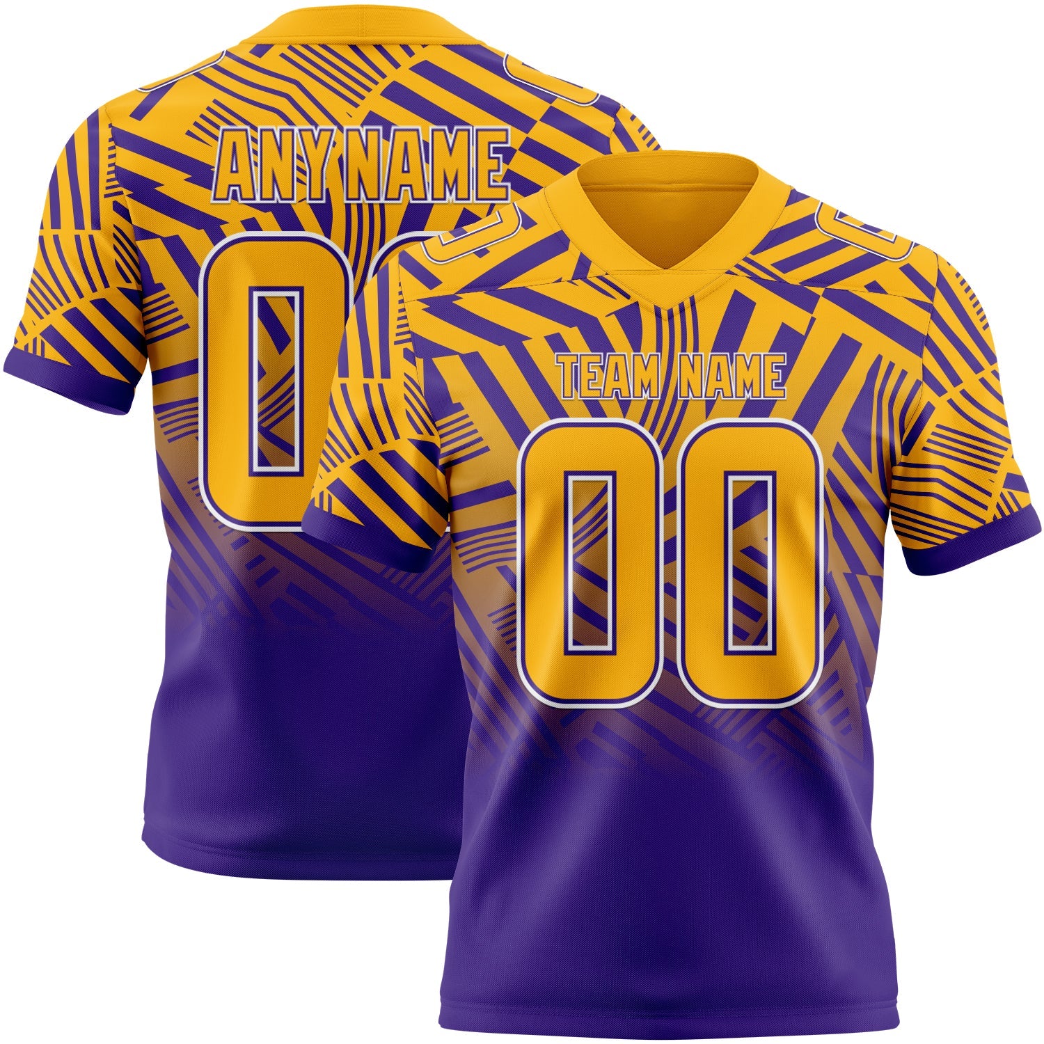 Custom Gold Purple-White Authentic Abstract Geometric Lines Gradient Football Jersey