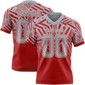 Custom Gray Red-White Authentic Abstract Geometric Lines Gradient Football Jersey