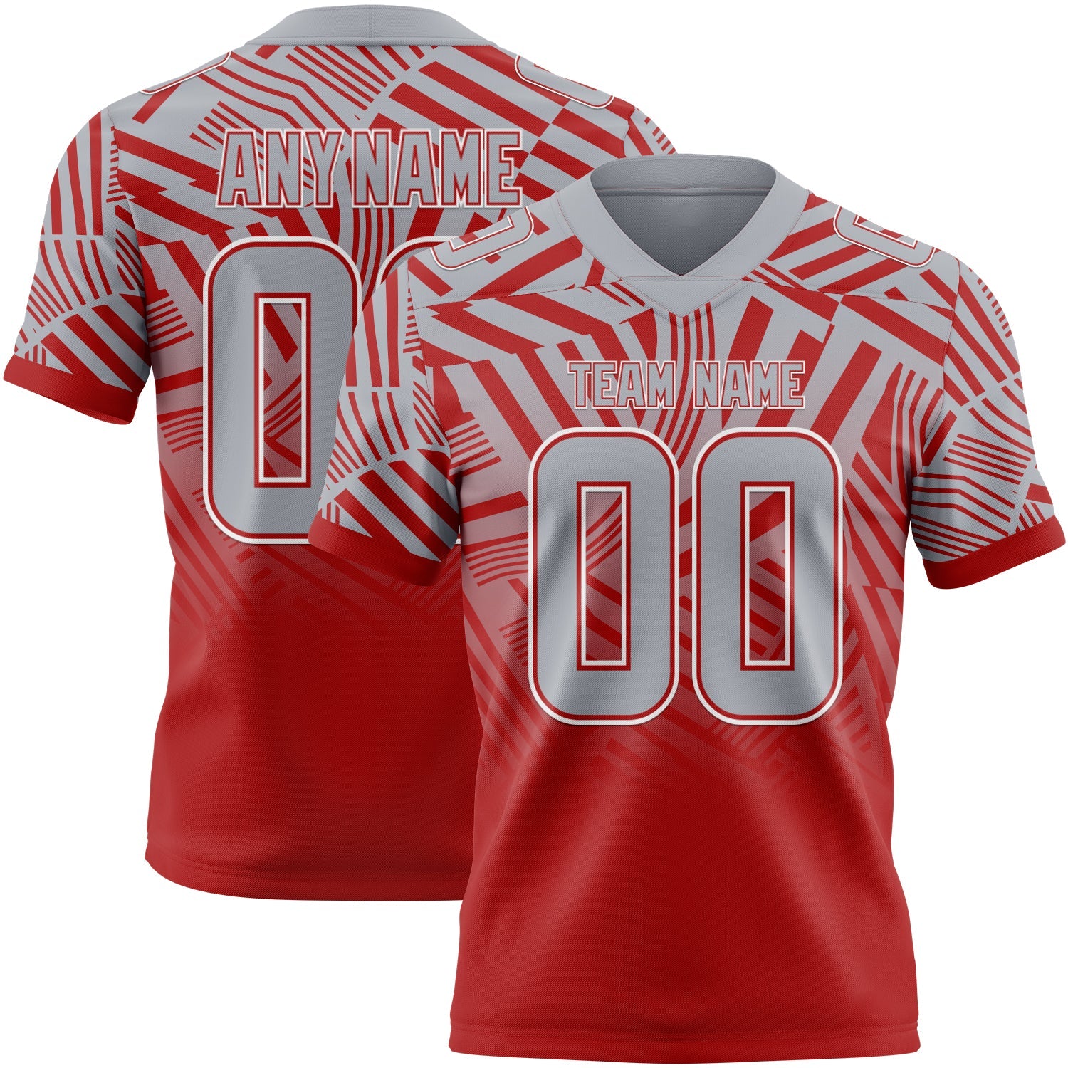 Custom Gray Red-White Authentic Abstract Geometric Lines Gradient Football Jersey