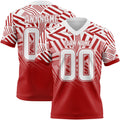 Custom White-Red Authentic Abstract Geometric Lines Gradient Football Jersey