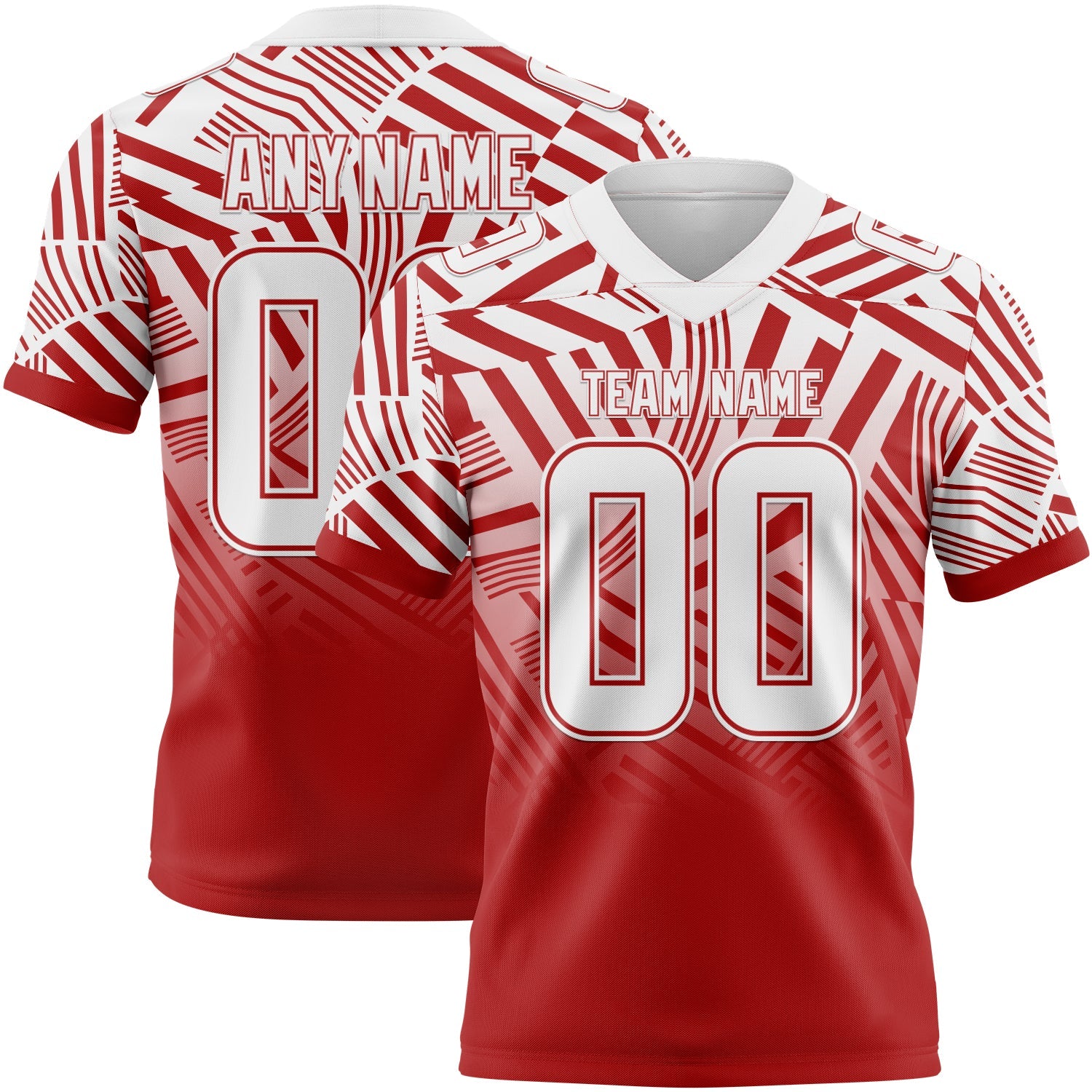 Custom White-Red Authentic Abstract Geometric Lines Gradient Football Jersey