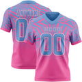 Custom Light Blue Pink-White Authentic Abstract Geometric Lines Gradient Football Jersey