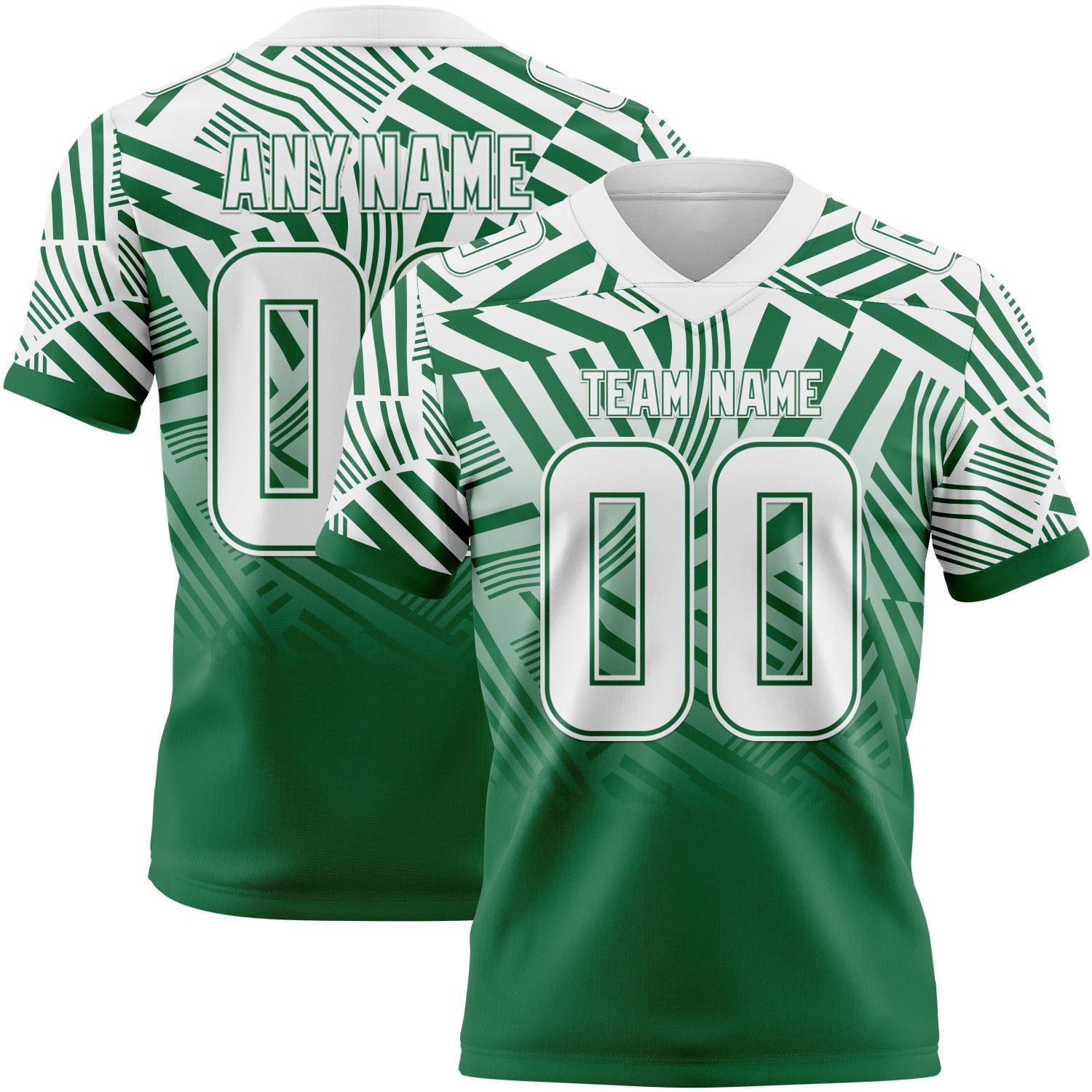Custom White-Kelly Green Authentic Abstract Geometric Lines Gradient Football Jersey