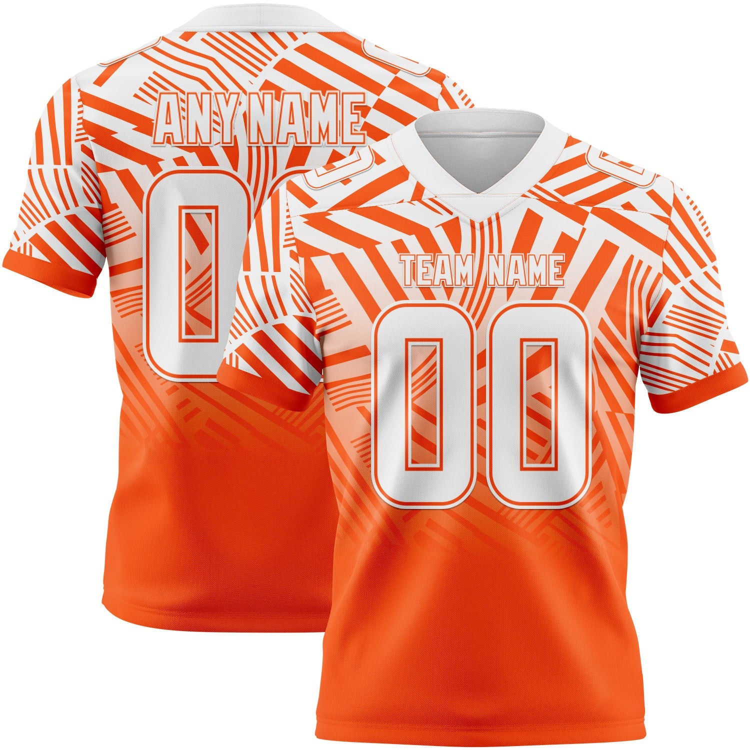 Custom White-Orange Authentic Abstract Geometric Lines Gradient Football Jersey