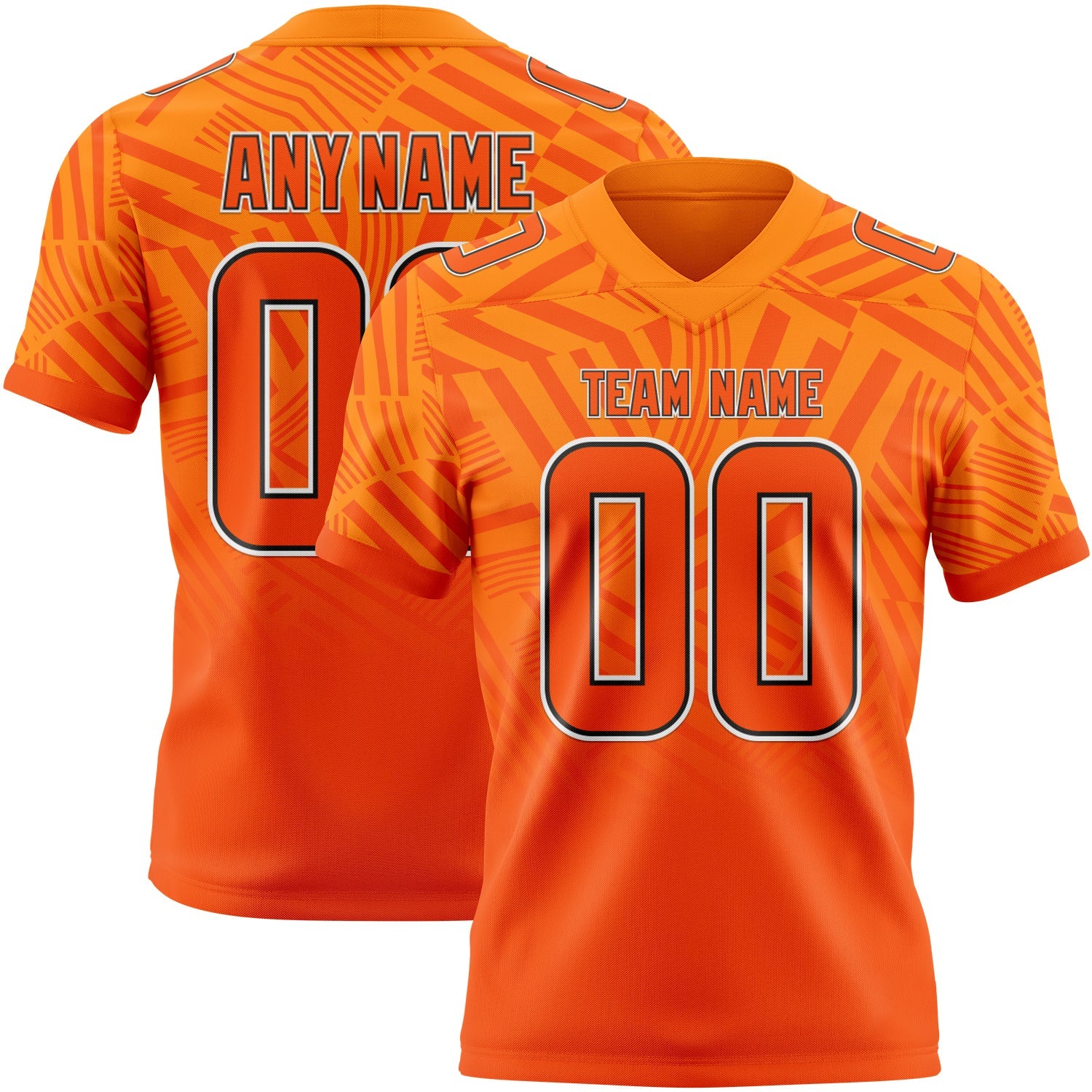 Custom Bay Orange Orange Black-White Authentic Abstract Geometric Lines Gradient Football Jersey
