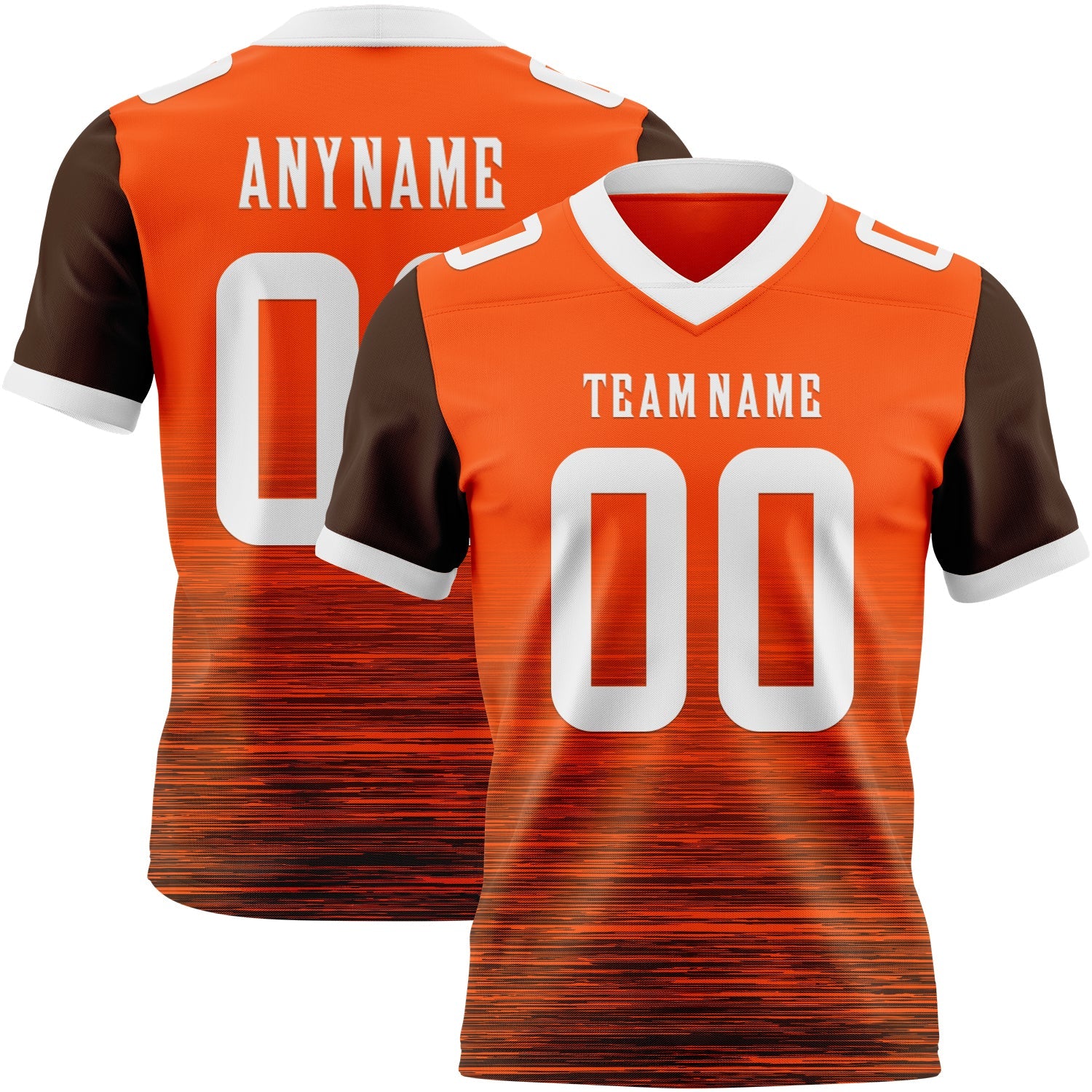 Custom Orange White-Brown Authentic Fluid Scratch Waves Football Jersey