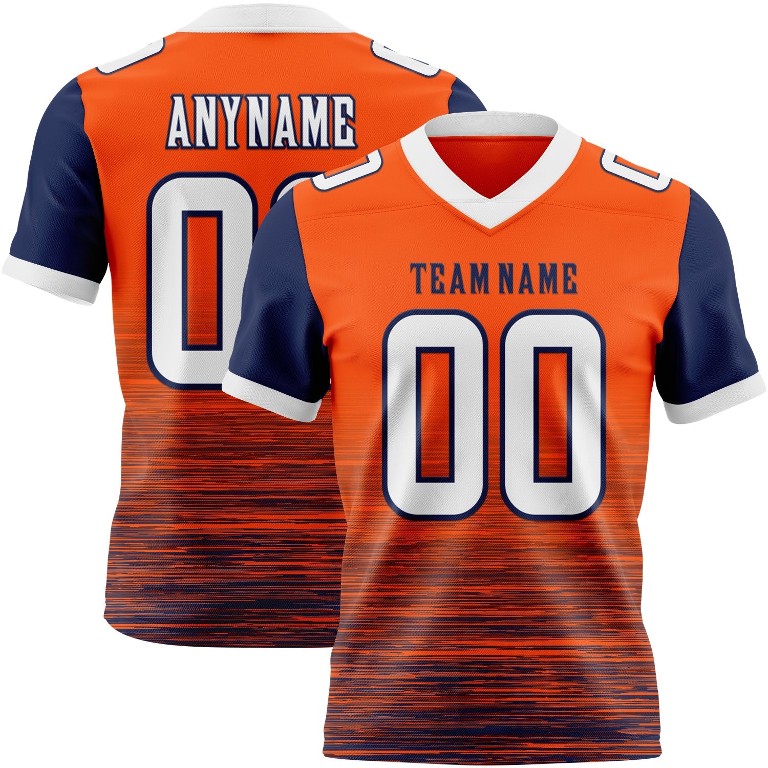 Custom Orange White-Navy Authentic Fluid Scratch Waves Football Jersey