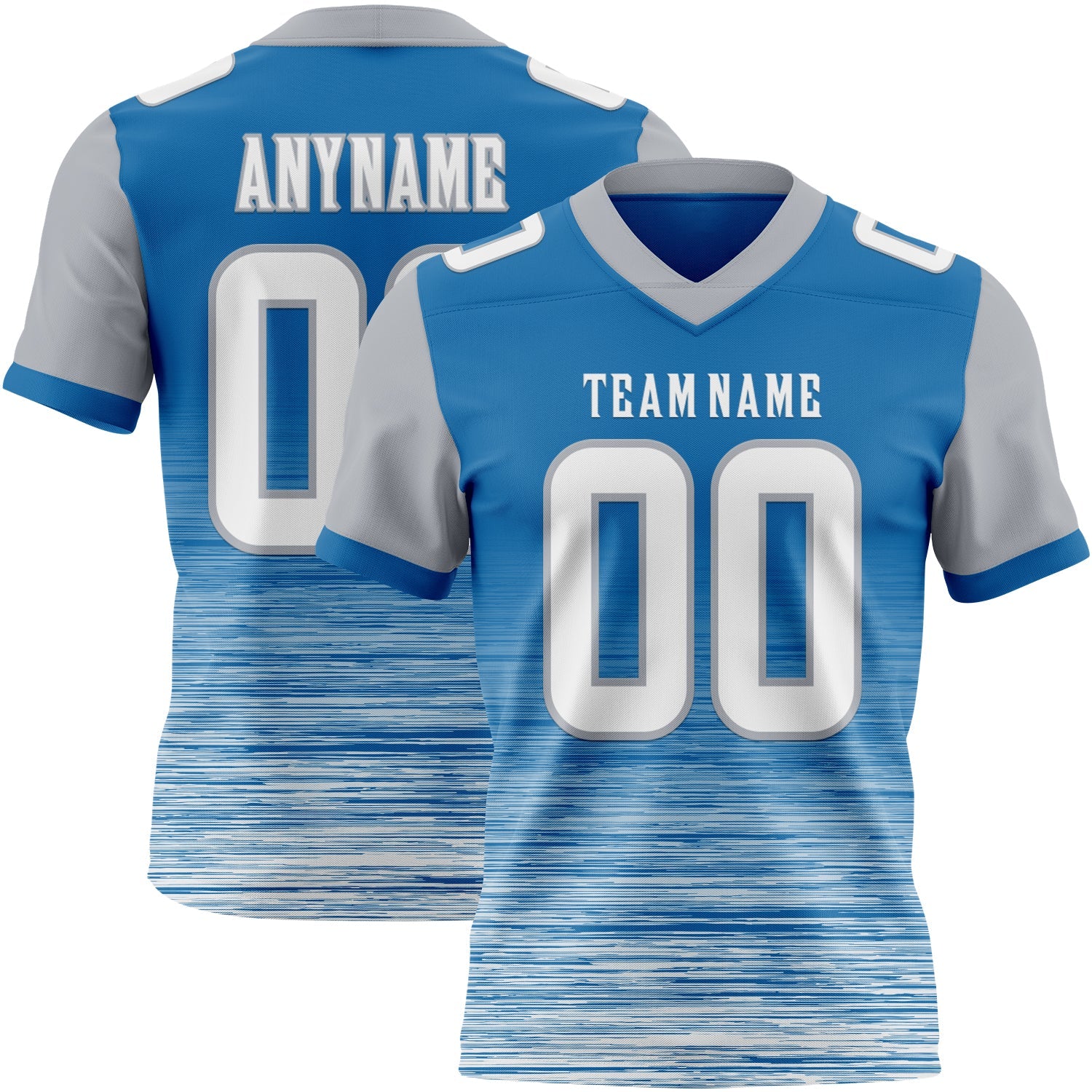 Custom Blue White-Gray Authentic Fluid Scratch Waves Football Jersey