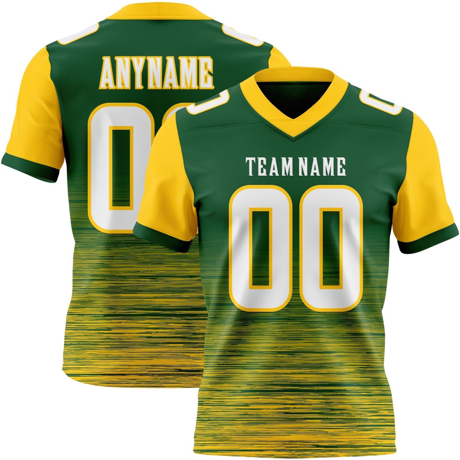 Custom Green White-Yellow Authentic Fluid Scratch Waves Football Jersey