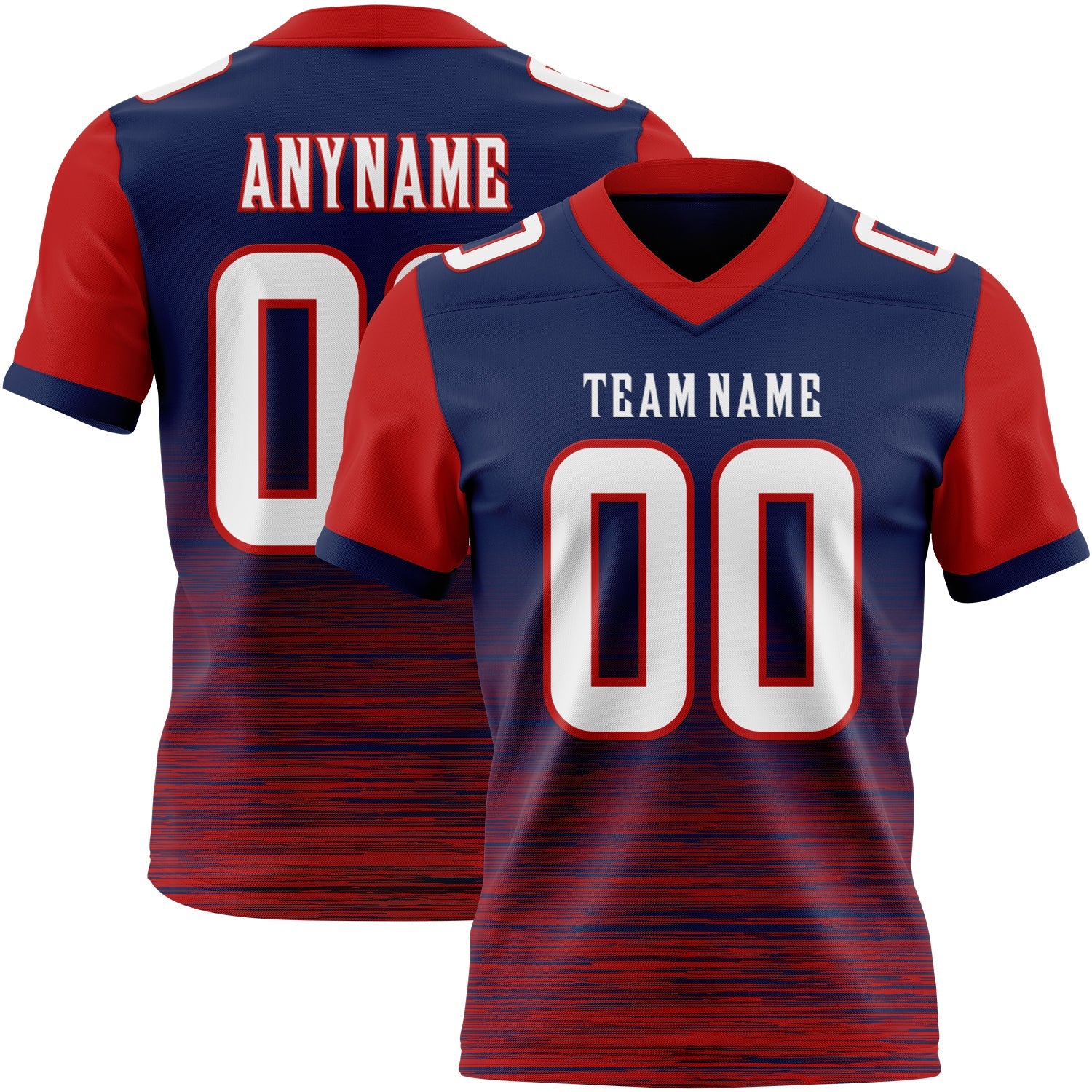 Custom Navy White-Red Authentic Fluid Scratch Waves Football Jersey