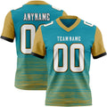 Custom Teal White Old Gold-Black Authentic Fluid Scratch Waves Football Jersey