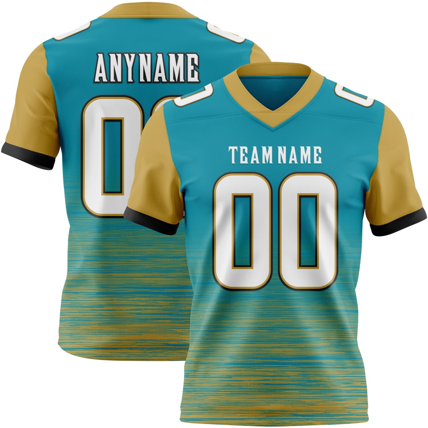 Custom Teal White Old Gold-Black Authentic Fluid Scratch Waves Football Jersey