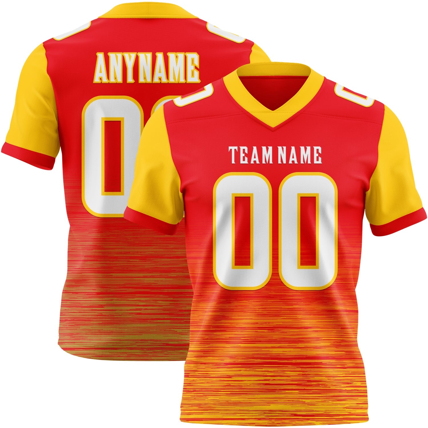 Custom Fire Red White-Yellow Authentic Fluid Scratch Waves Football Jersey