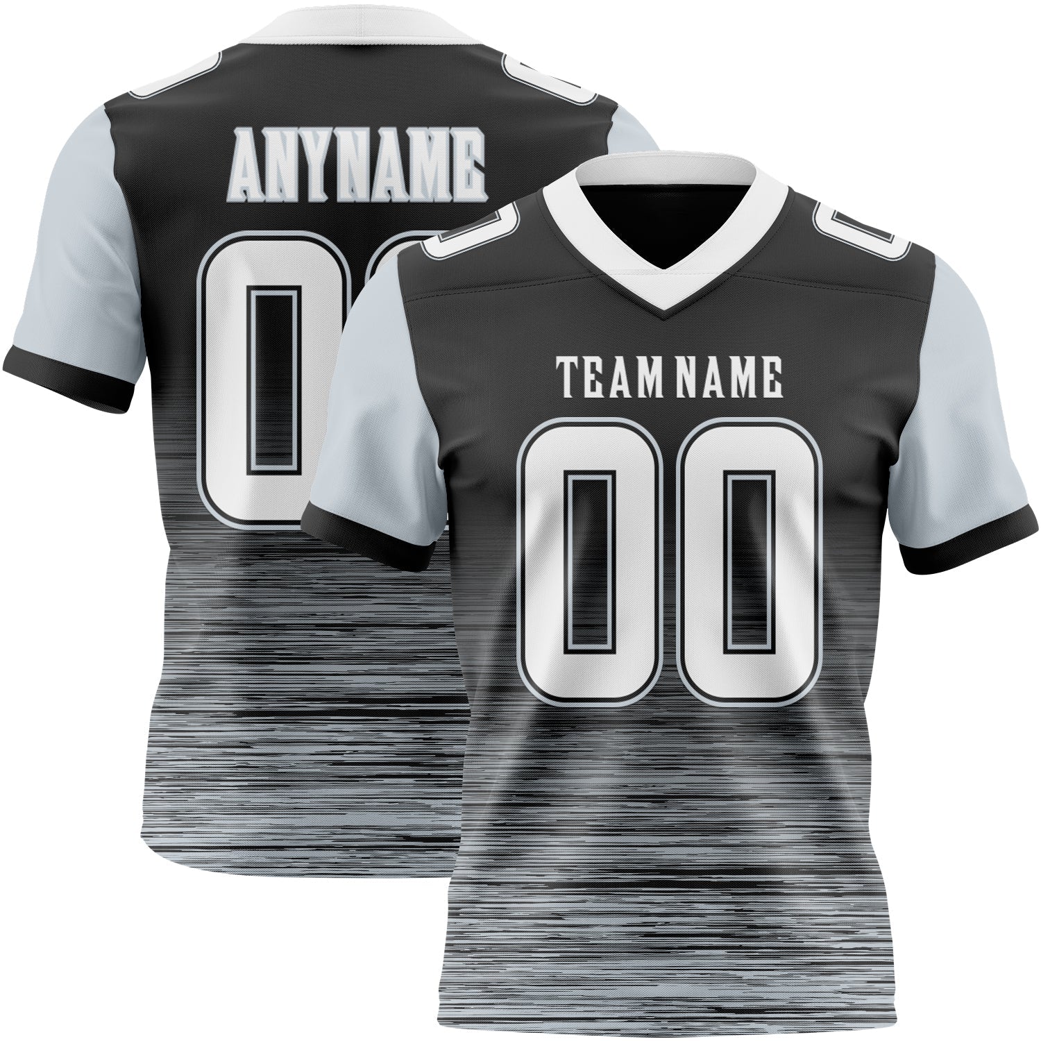 Custom Black White-Silver Authentic Fluid Scratch Waves Football Jersey