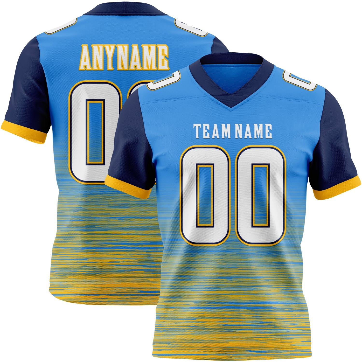 Custom Powder Blue White Gold-Navy Authentic Fluid Scratch Waves Football Jersey