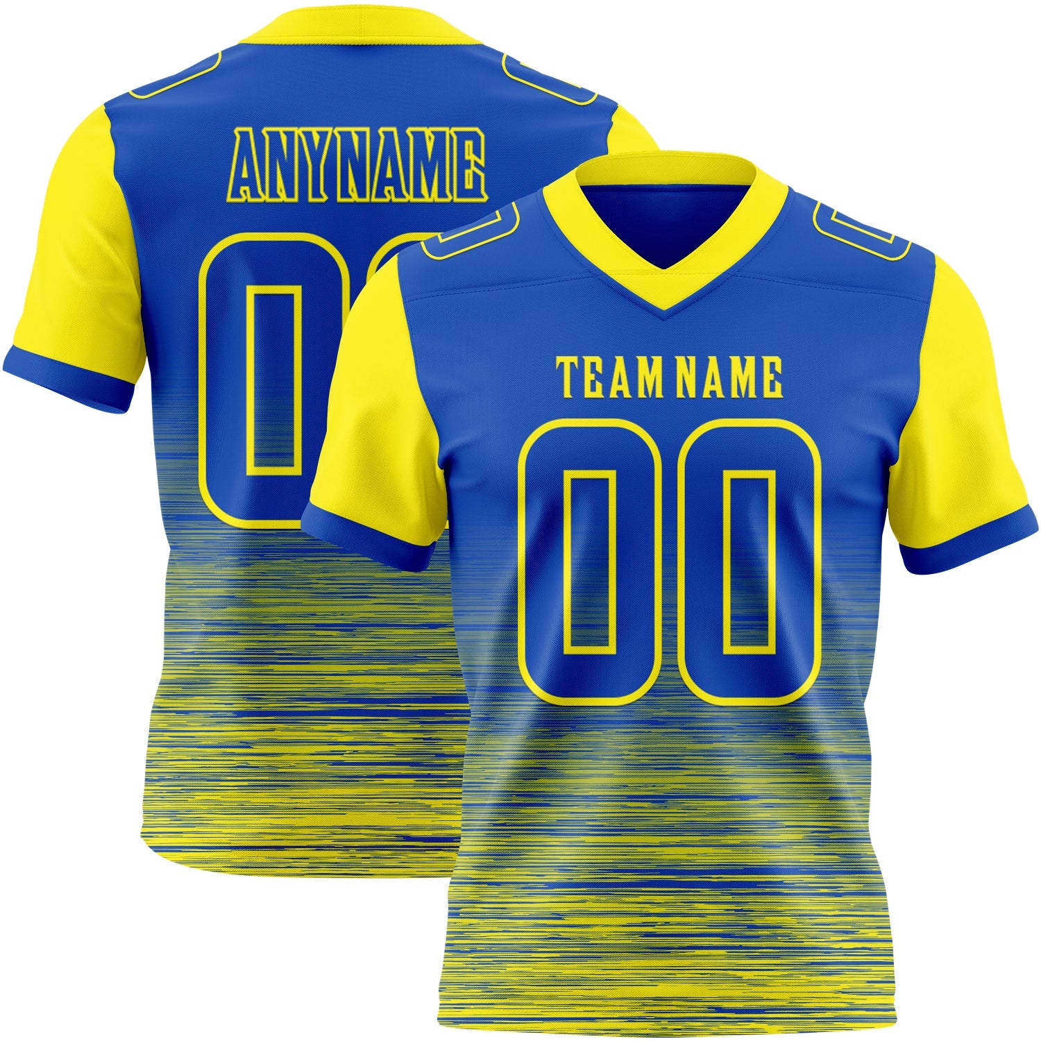 Custom Thunder Blue-Light Yellow Authentic Fluid Scratch Waves Football Jersey