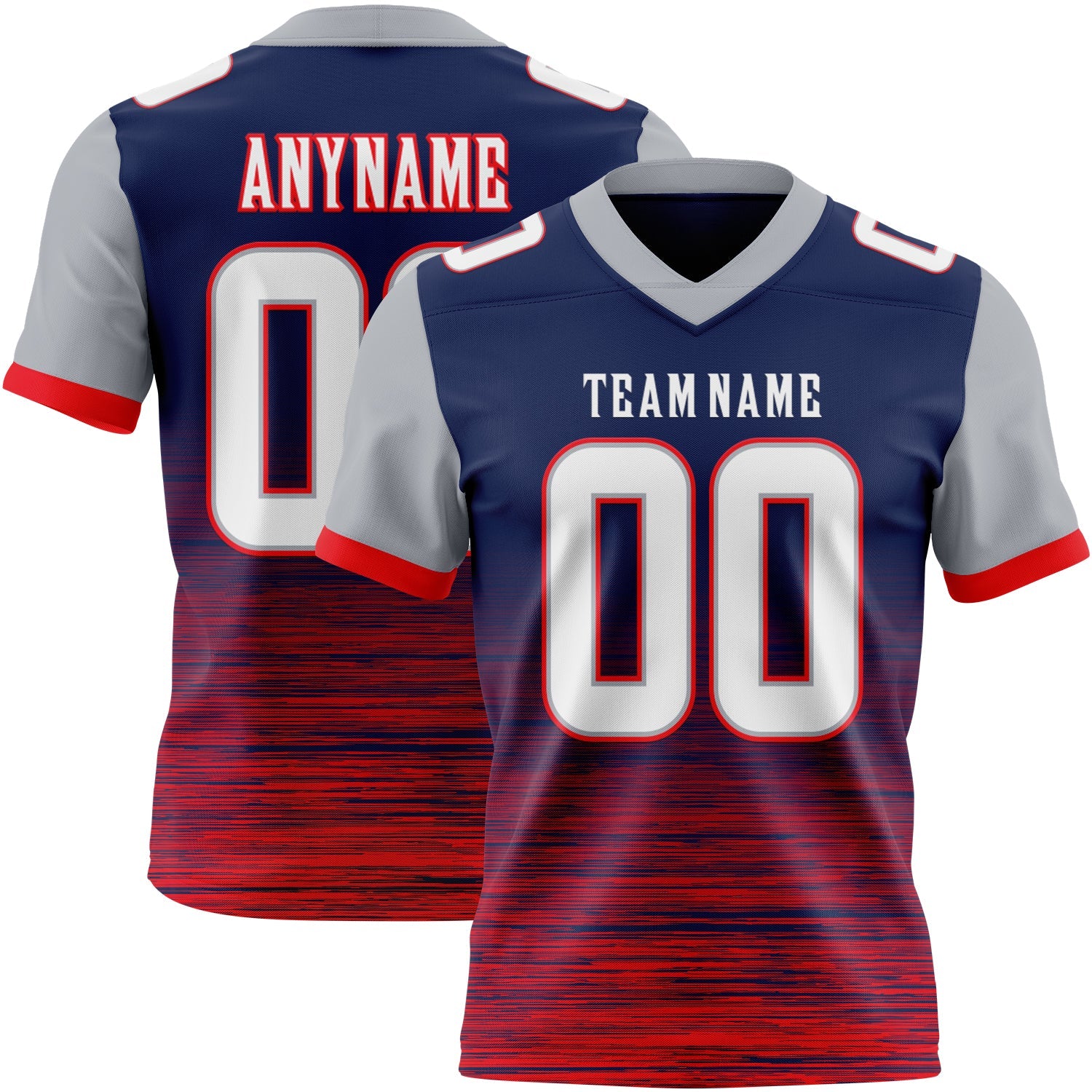 Custom Navy White Fire Red-Gray Authentic Fluid Scratch Waves Football Jersey