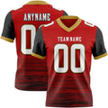 Custom Red White Black-Old Gold Authentic Fluid Scratch Waves Football Jersey