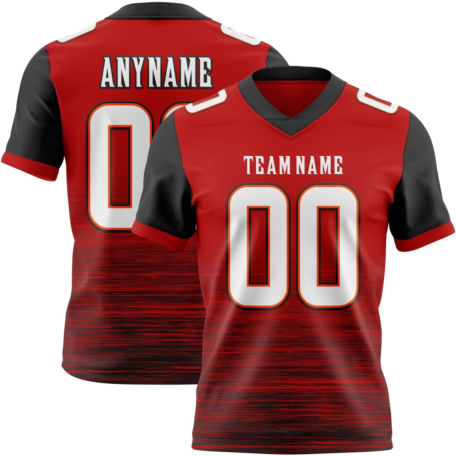 Custom Red White Black-Orange Authentic Fluid Scratch Waves Football Jersey