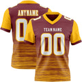 Custom Burgundy White-Gold Authentic Fluid Scratch Waves Football Jersey