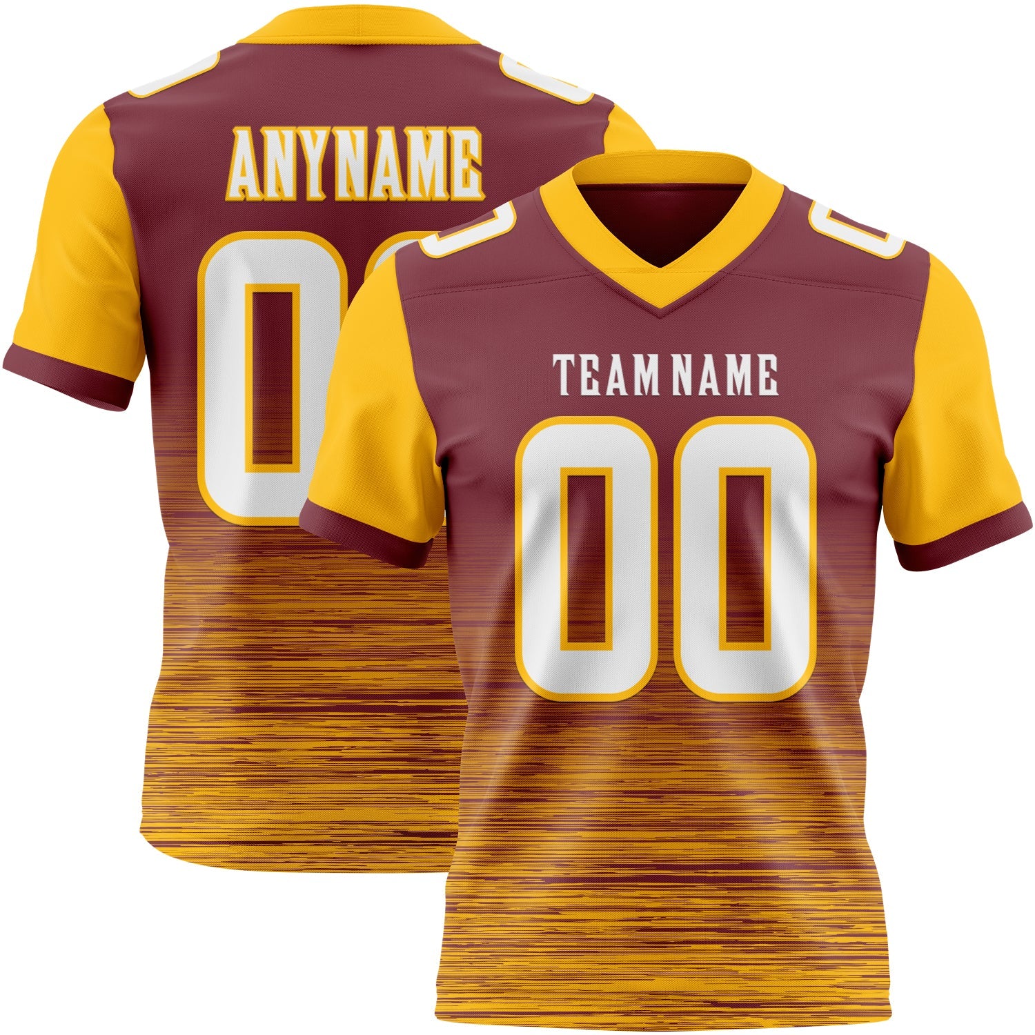 Custom Burgundy White-Gold Authentic Fluid Scratch Waves Football Jersey