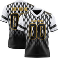 Custom Black White-Old Gold Authentic Geometric Pixel Grid Fade Football Jersey