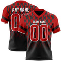 Custom Black Red-White Authentic Geometric Pixel Grid Fade Football Jersey