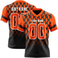 Custom Black Orange-White Authentic Geometric Pixel Grid Fade Football Jersey