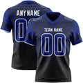 Custom Black Royal-White Authentic Geometric Pixel Grid Fade Football Jersey