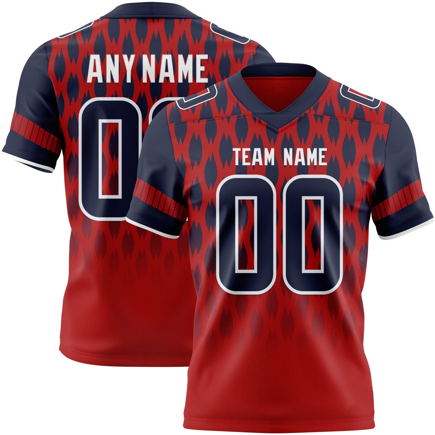 Custom Red Navy-White Authentic Geometric Pixel Grid Fade Football Jersey