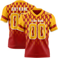 Custom Red Gold-White Authentic Geometric Pixel Grid Fade Football Jersey