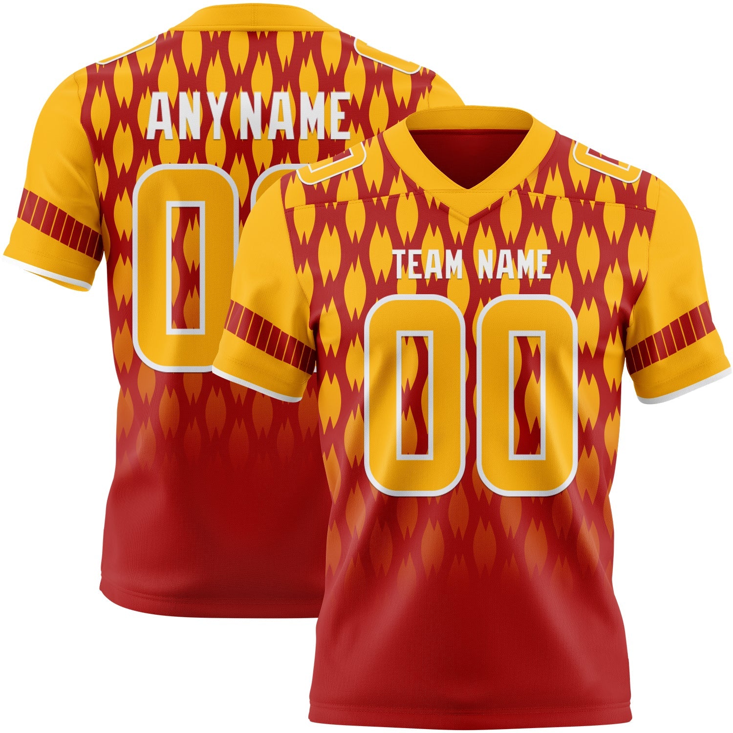Custom Red Gold-White Authentic Geometric Pixel Grid Fade Football Jersey