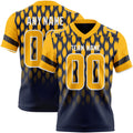 Custom Navy Gold-White Authentic Geometric Pixel Grid Fade Football Jersey
