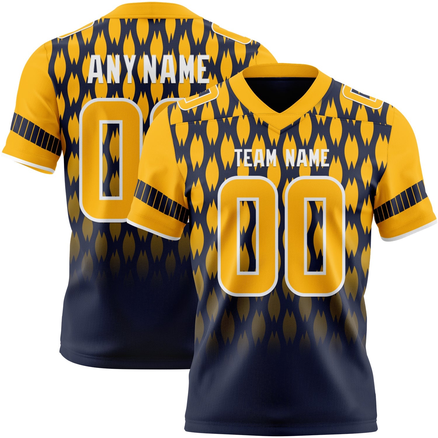 Custom Navy Gold-White Authentic Geometric Pixel Grid Fade Football Jersey