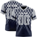 Custom Navy Gray-White Authentic Geometric Pixel Grid Fade Football Jersey