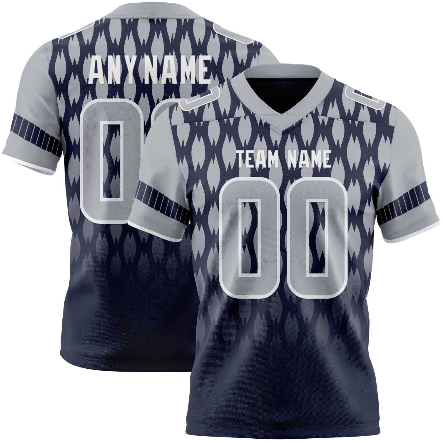 Custom Navy Gray-White Authentic Geometric Pixel Grid Fade Football Jersey