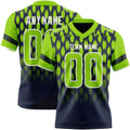 Custom Navy Neon Green-White Authentic Geometric Pixel Grid Fade Football Jersey