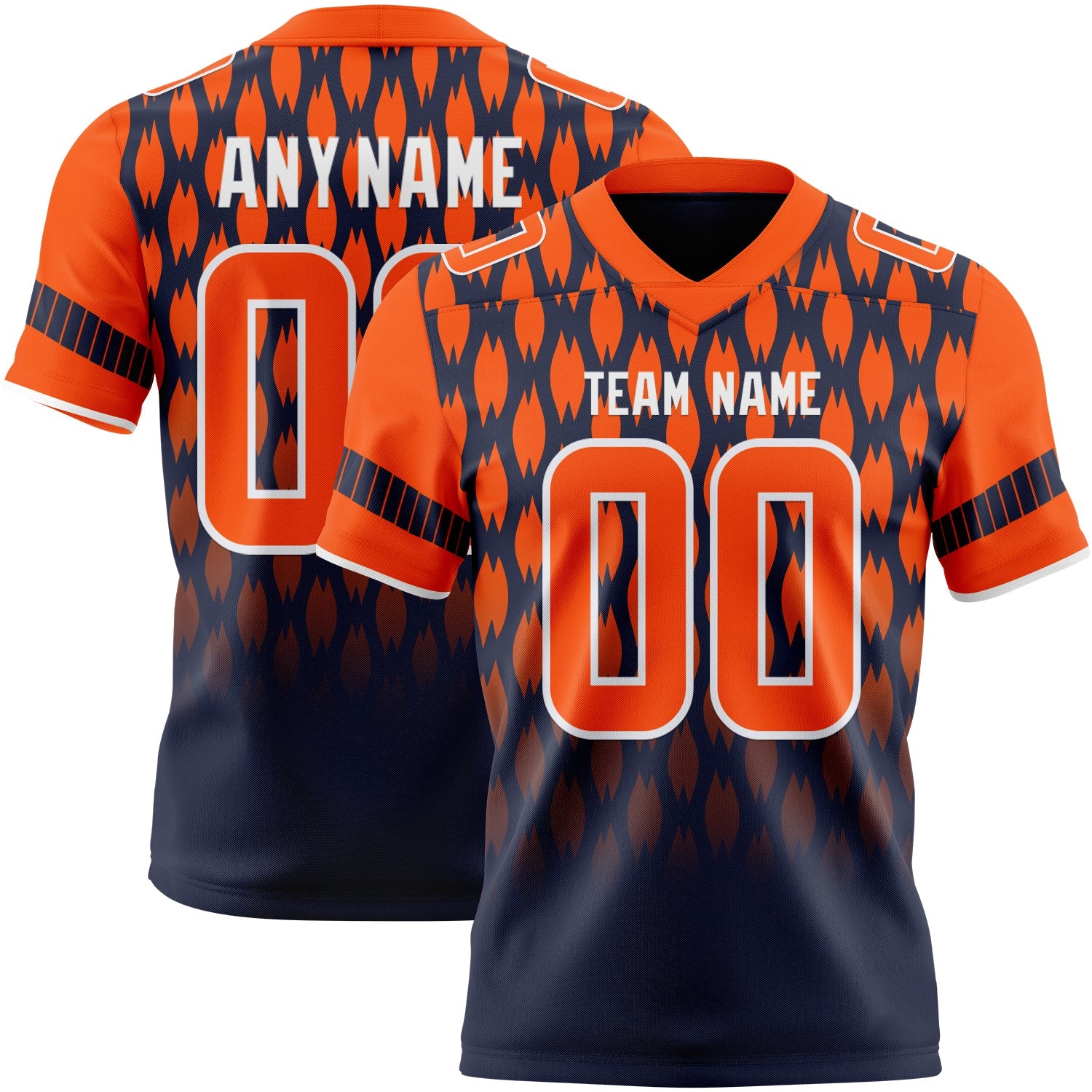 Custom Navy Orange-White Authentic Geometric Pixel Grid Fade Football Jersey