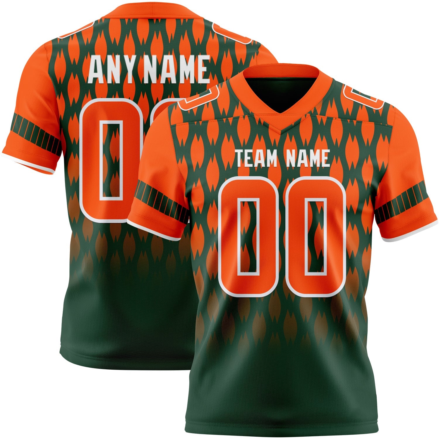 Custom Green Orange-White Authentic Geometric Pixel Grid Fade Football Jersey
