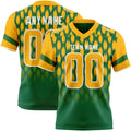 Custom Kelly Green Gold-White Authentic Geometric Pixel Grid Fade Football Jersey