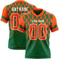 Custom Kelly Green Orange-White Authentic Geometric Pixel Grid Fade Football Jersey