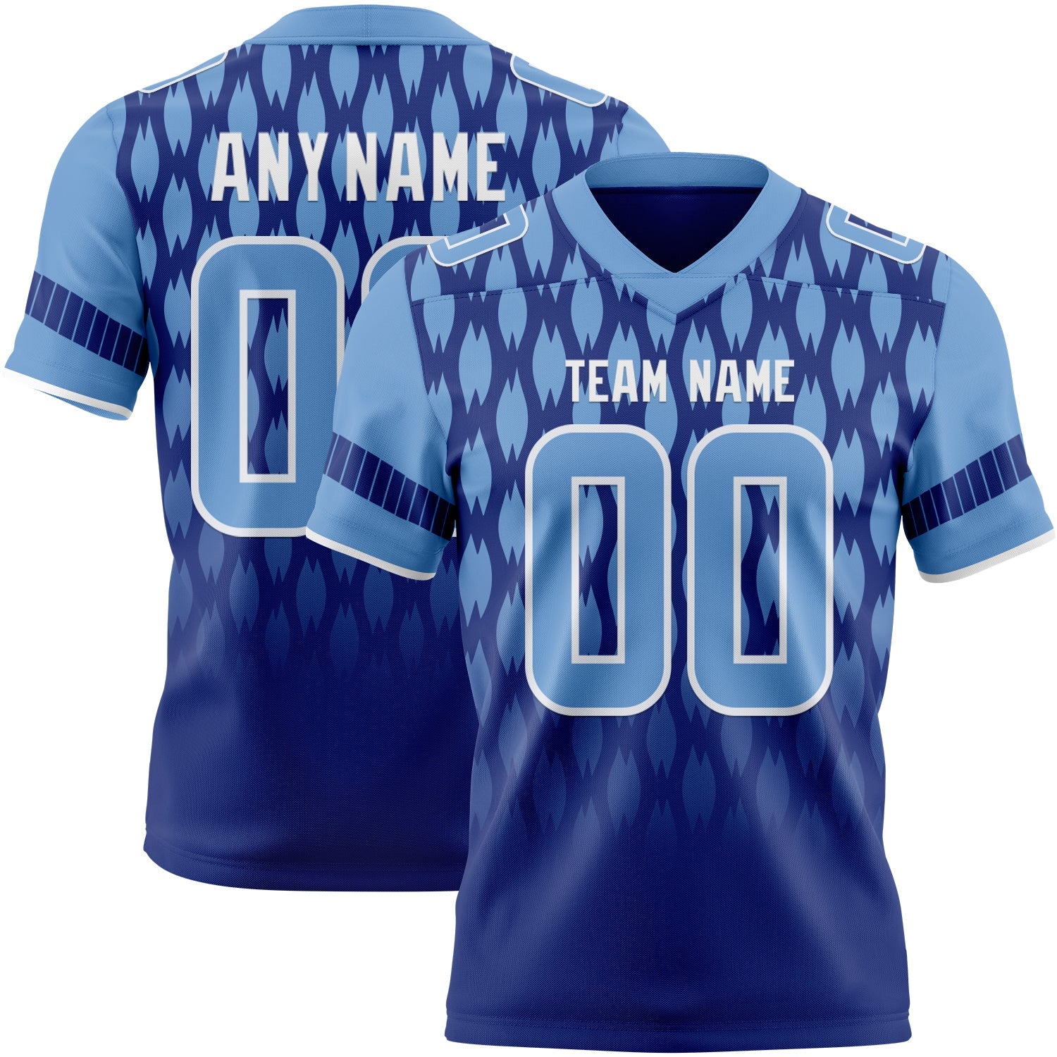Custom Royal Light Blue-White Authentic Geometric Pixel Grid Fade Football Jersey