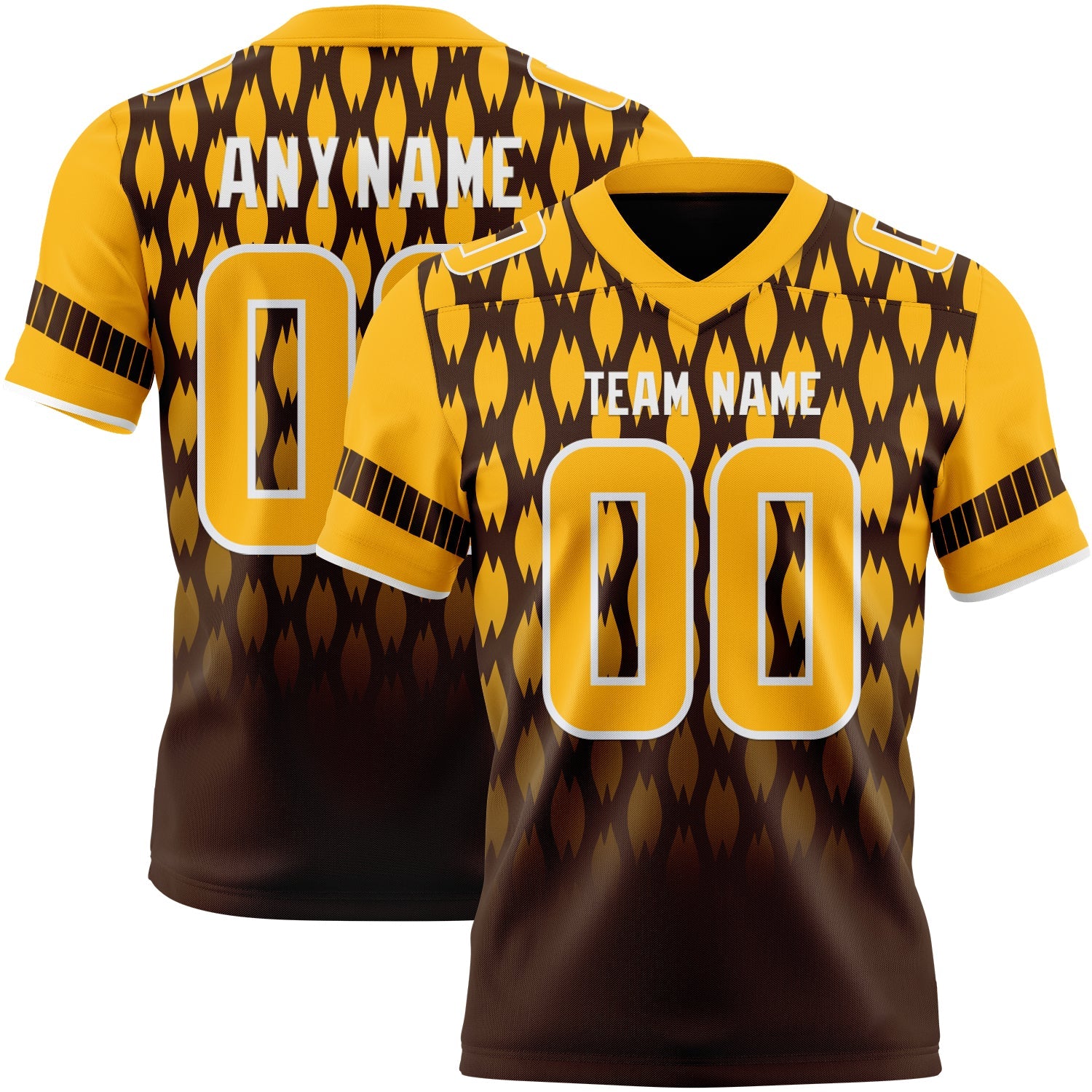 Custom Brown Gold-White Authentic Geometric Pixel Grid Fade Football Jersey