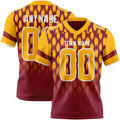 Custom Crimson Gold-White Authentic Geometric Pixel Grid Fade Football Jersey