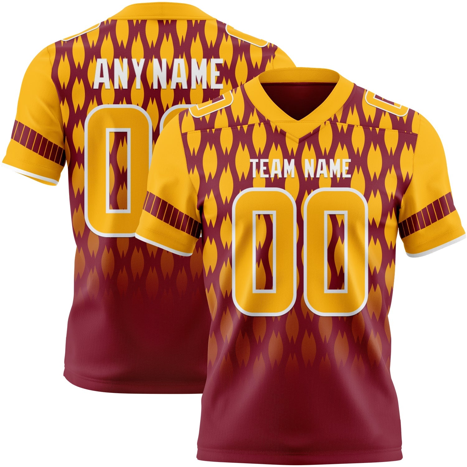 Custom Crimson Gold-White Authentic Geometric Pixel Grid Fade Football Jersey
