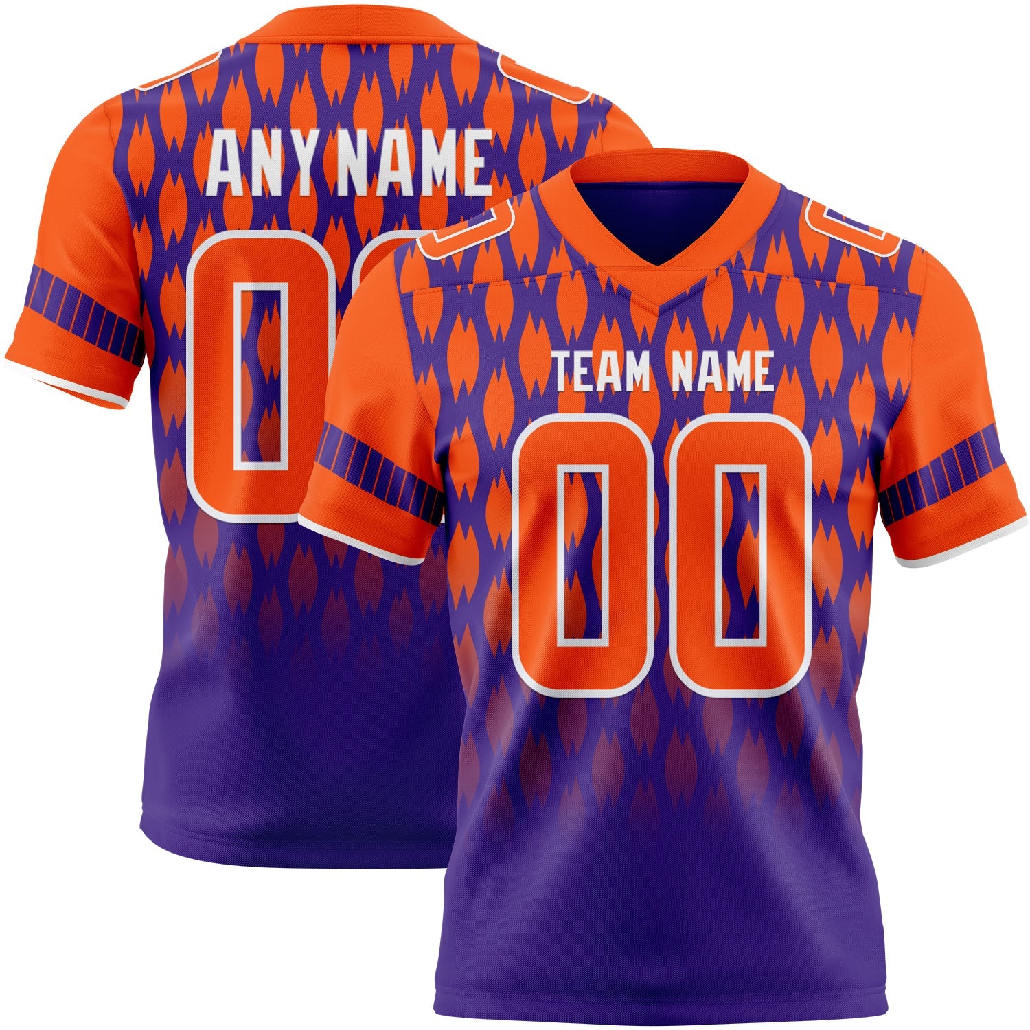 Custom Purple Orange-White Authentic Geometric Pixel Grid Fade Football Jersey